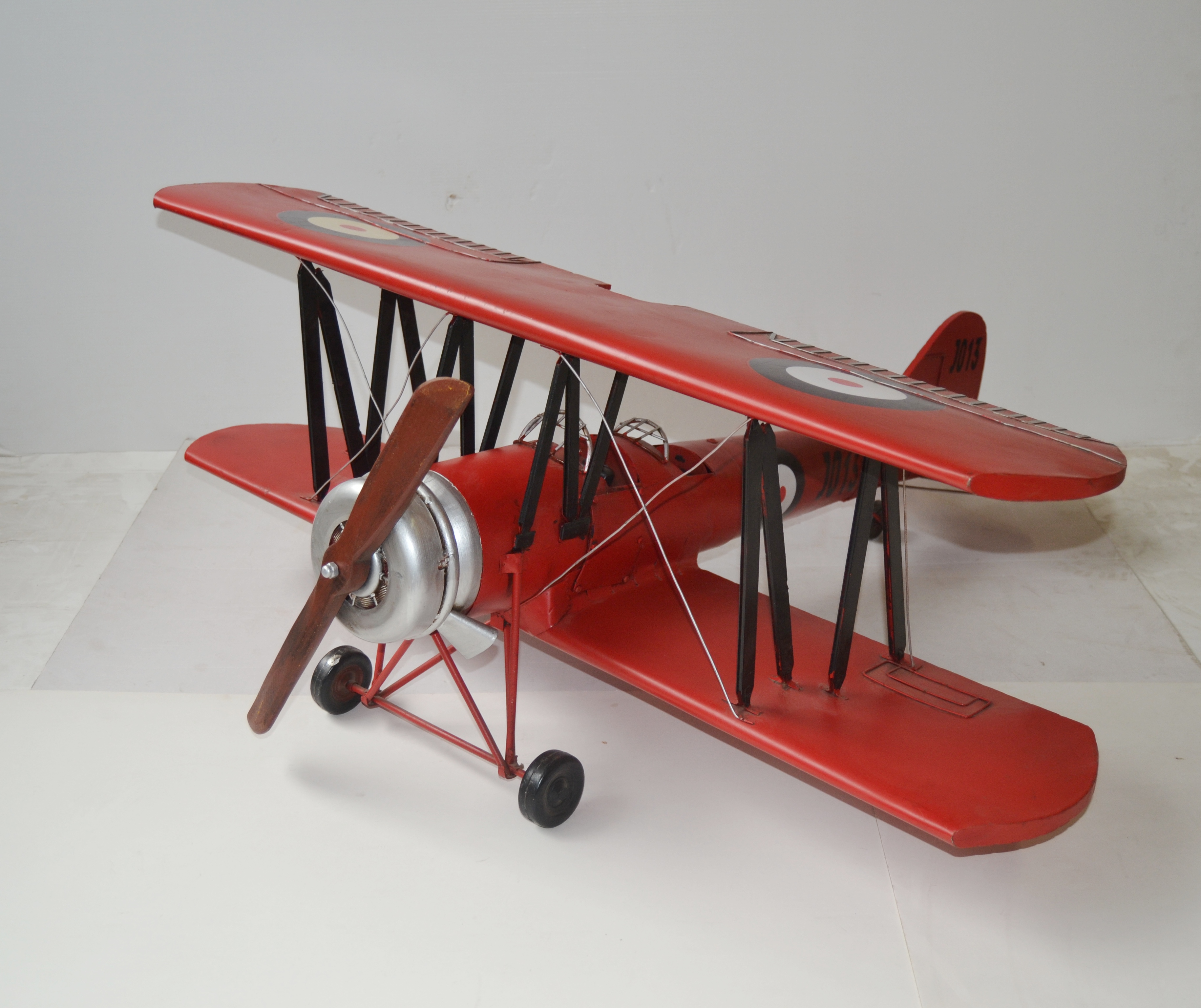 Jahrgang Metall Flugzeugmodell Doppeldecker Militärflugzeuge Nach Hause Dekor Spielzeug Blau