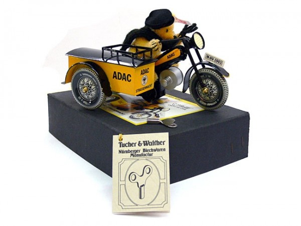 Tucher & Walther Beiwagenmotorrad mit Steiff-Teddy Ansicht mit Karton rechts